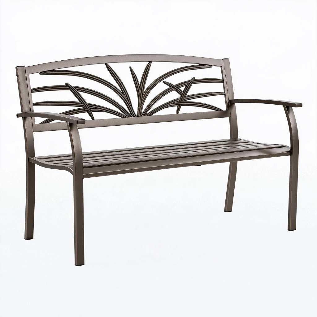Gartenbank 120 x 60 x 90 cm aus Metall in Bronze mit Blattdekor