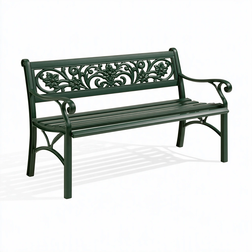 Gartenbank 150 cm aus Metall Dunkelgrün für Außenbereich im klassischen Stil