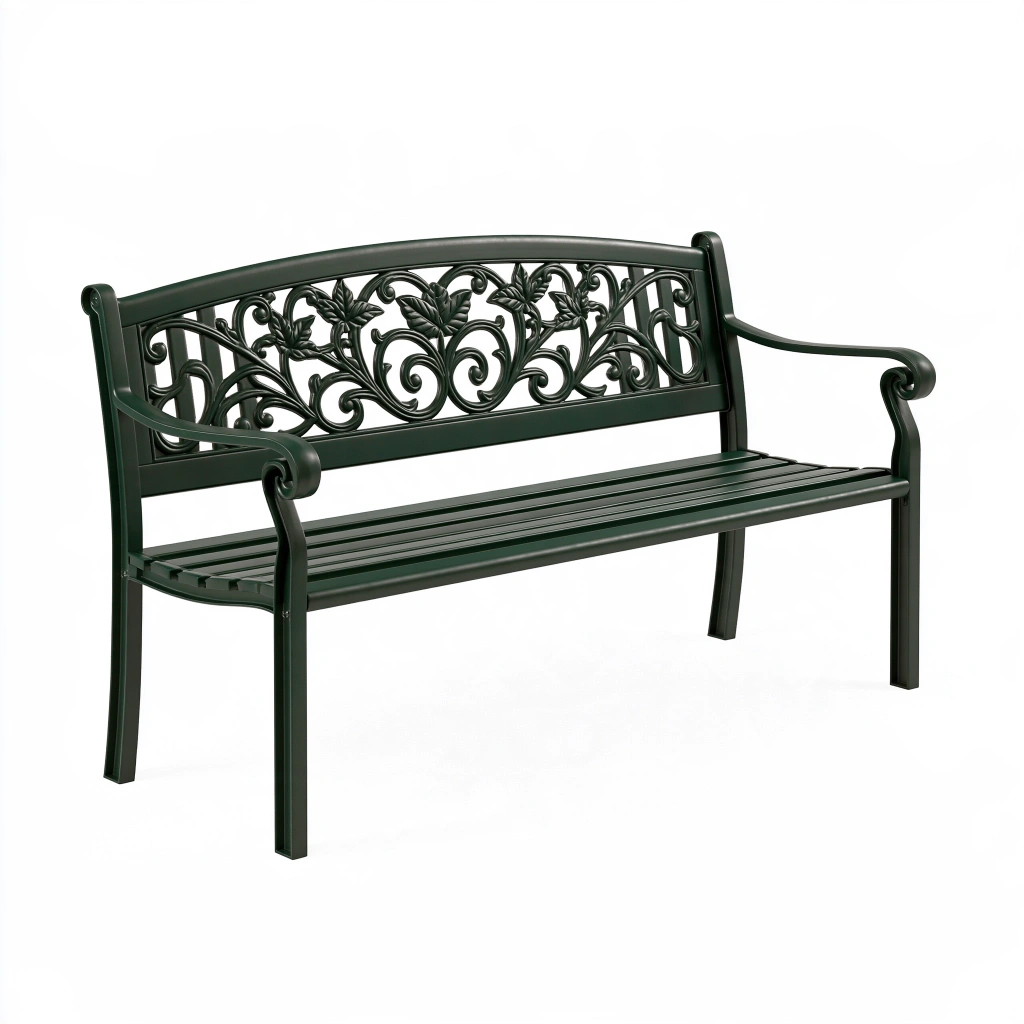 Gartenbank 122 x 61 x 88 cm aus Metall dunkelgrün mit floralem Ornament