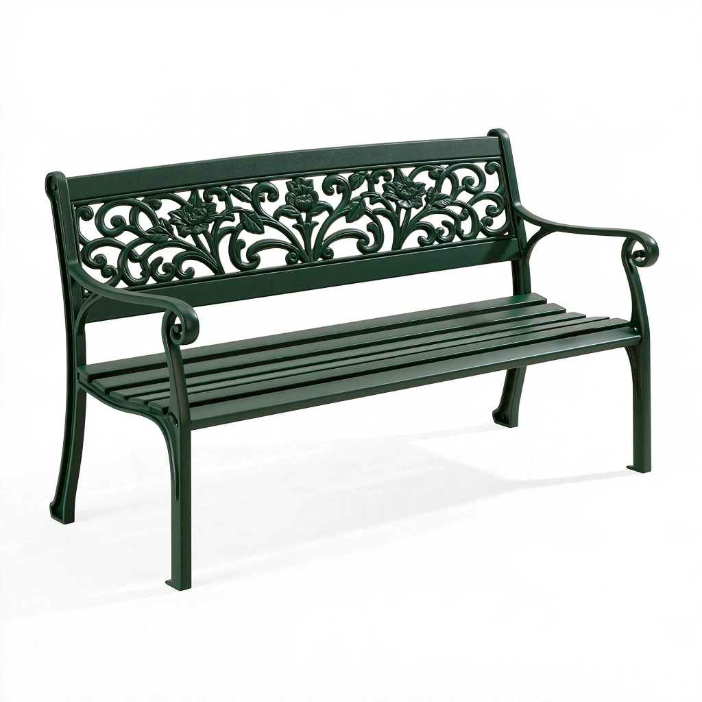 Gartenbank 122 x 60 x 87 cm aus Metall in Dunkelgrün mit Blumenornamenten