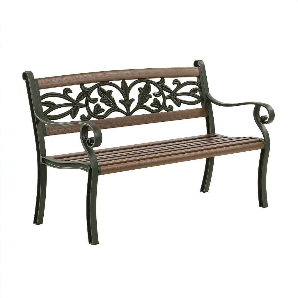 Gartenbank 122 x 61 x 87 cm aus Metall braun dunkelgrün mit Blattdekor