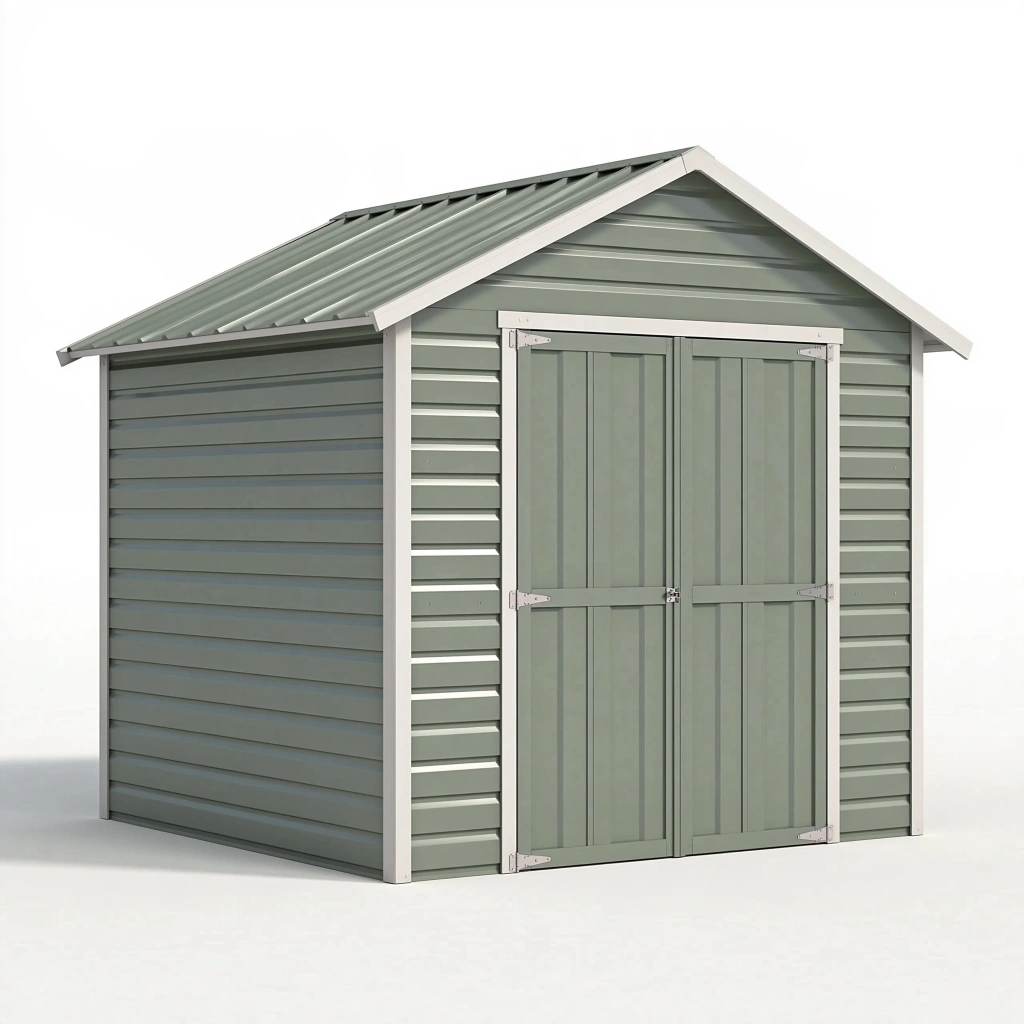 Gartenhaus 300 x 240 x 230 cm aus Metall Grün mit Satteldach und Doppeltür