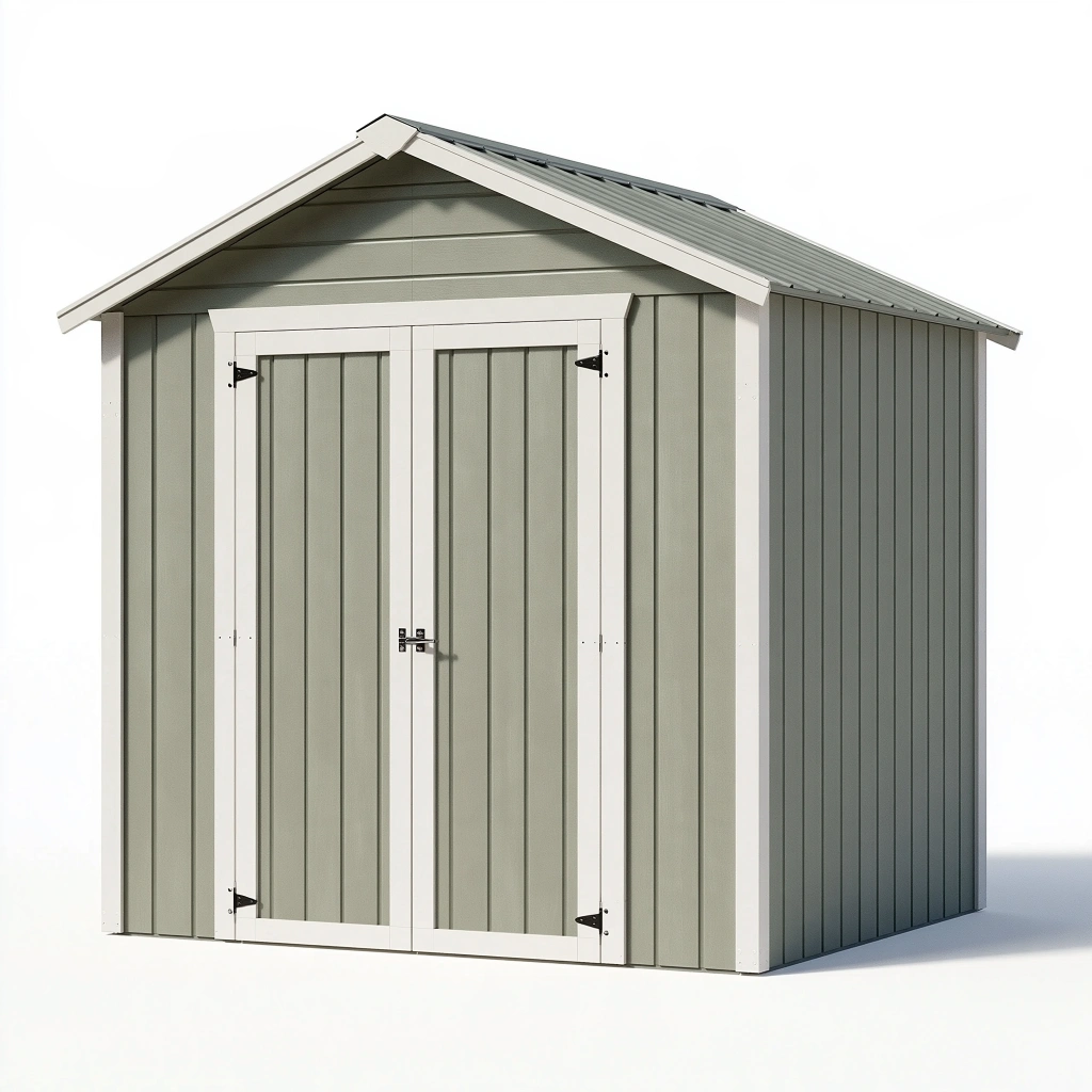 Metall-Gartenhaus 190 x 120 x 180 cm Graugrün Weiß mit Doppeltür und Satteldach