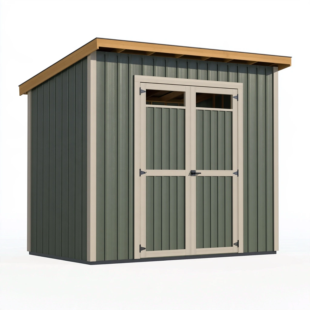 Gartenhaus 240 cm x 180 cm x 220 cm aus Stahlblech und Holz Grün Beige für Gartengeräte mit Doppeltür