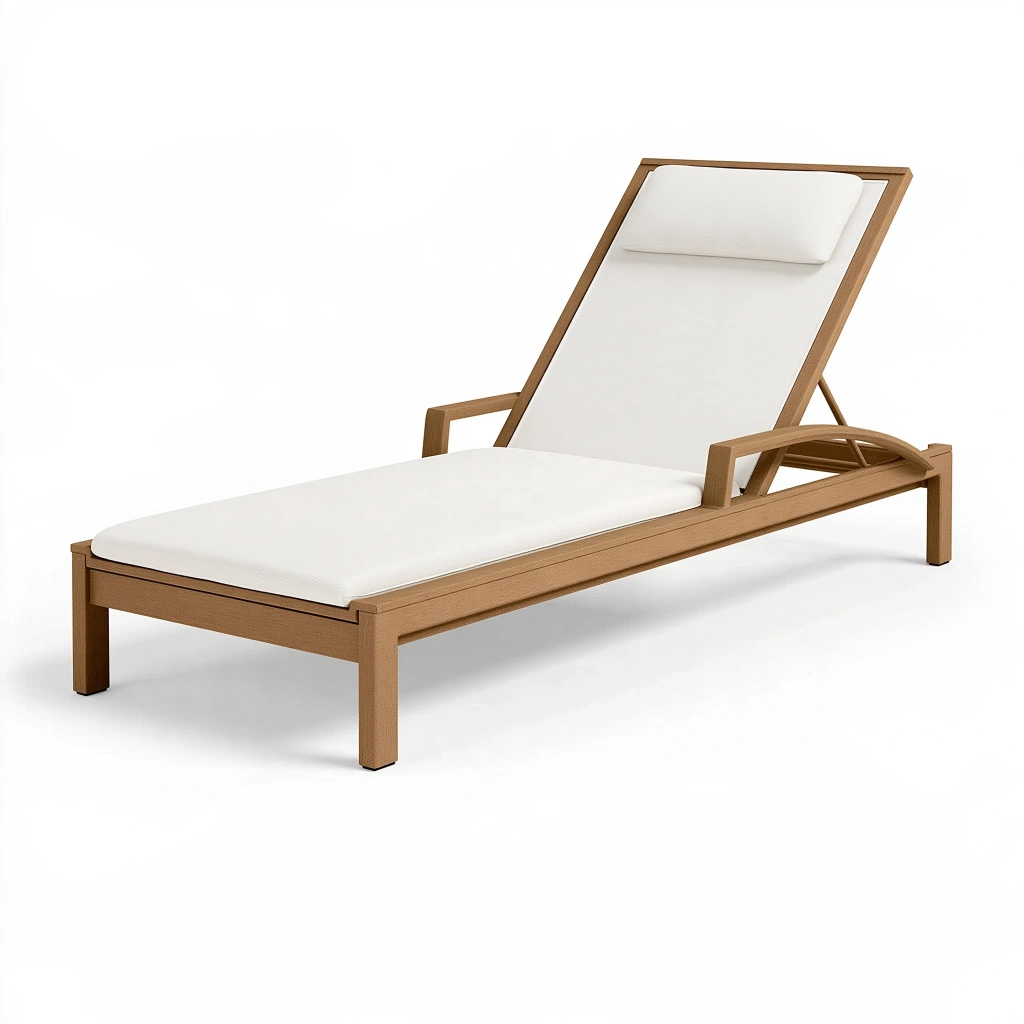 Gartenliege 200 x 70 cm Holz Natur/Weiß mit verstellbarer Rückenlehne
