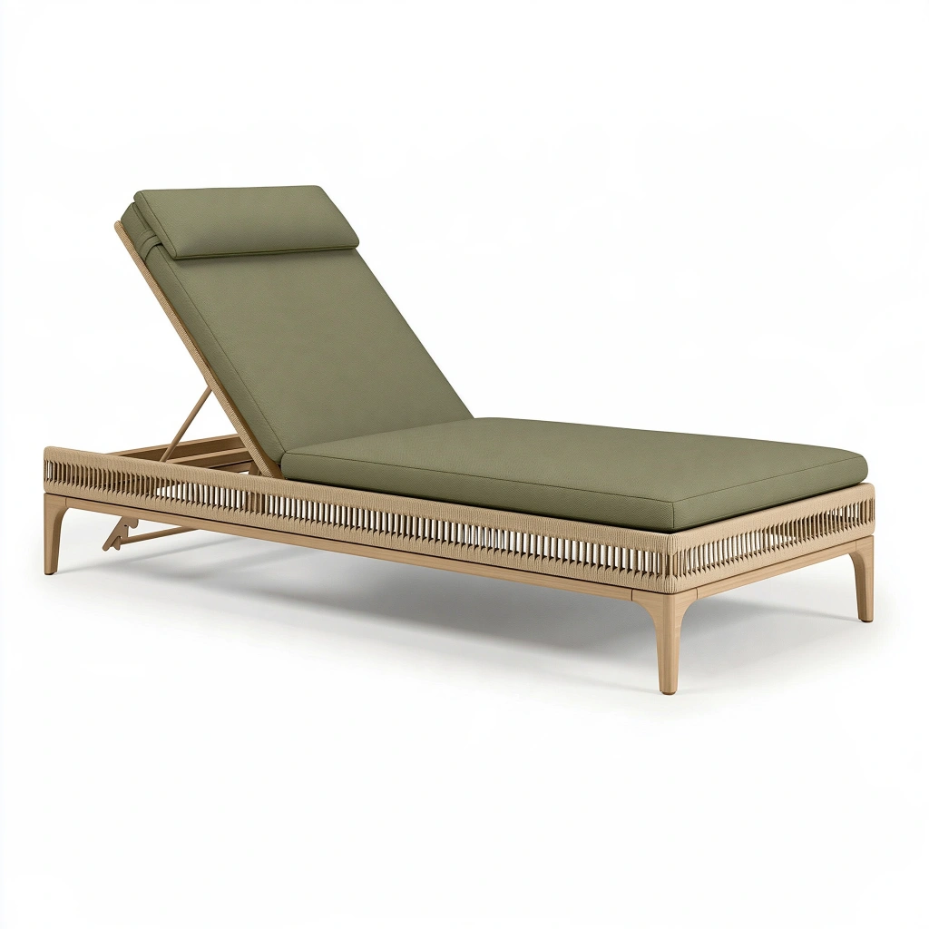 Gartenliege 200 x 70 x 35 cm Holz und Geflecht Olivgrün verstellbar