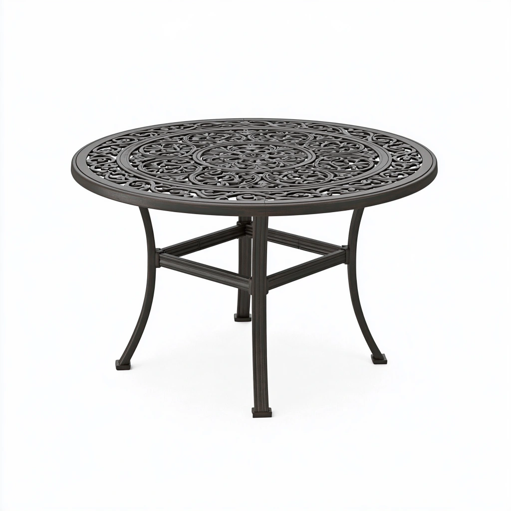 Runder Gartentisch Ø122 cm Metall dunkelbraun mit Ornamentdekor für Terrasse
