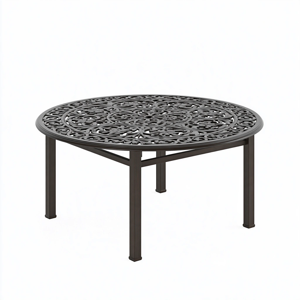 Gartentisch Rund 120 cm Metall Schwarz mit Ornamentmuster für Terrasse und Garten