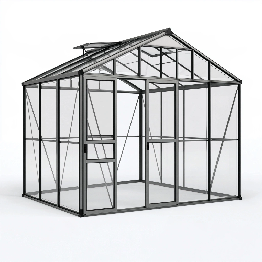 Gewächshaus 190 x 190 x 195 cm Aluminium transparent mit Schiebetür und Dachfenster