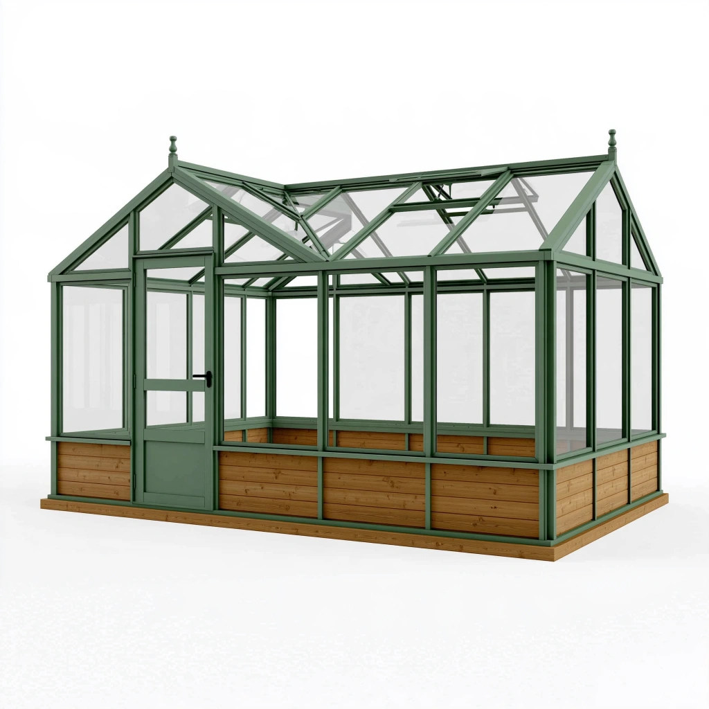 Gewächshaus 400 x 300 x 280 cm aus Metall Glas und Holz Grün klassischer Stil mit Tür