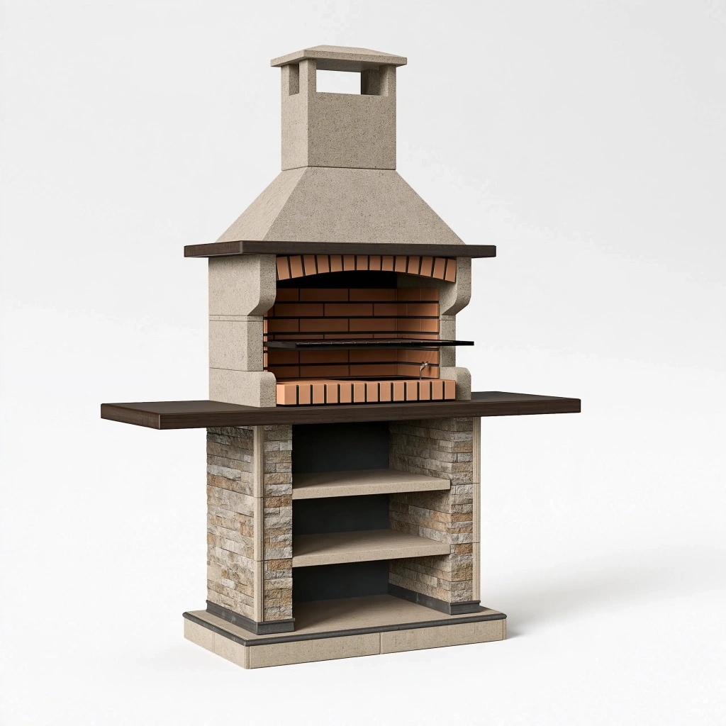 Grillkamin 150 x 75 x 245 cm aus Beton Naturstein Braun Beige für den Außenbereich mit Grillrost