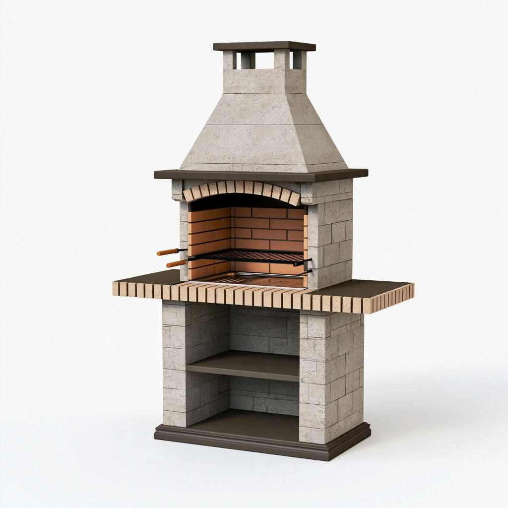 Grillkamin 140 x 80 x 230 cm aus Beton Grau für den Außenbereich mit Kaminhaube