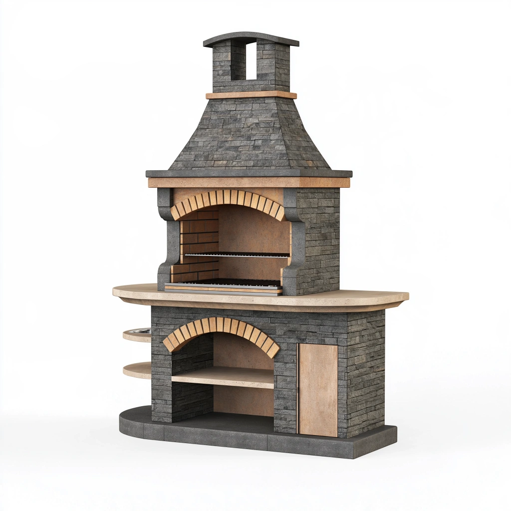 Grillkamin 150 x 75 x 250 cm Stein Grau Beige mit Grillrost für den Außenbereich