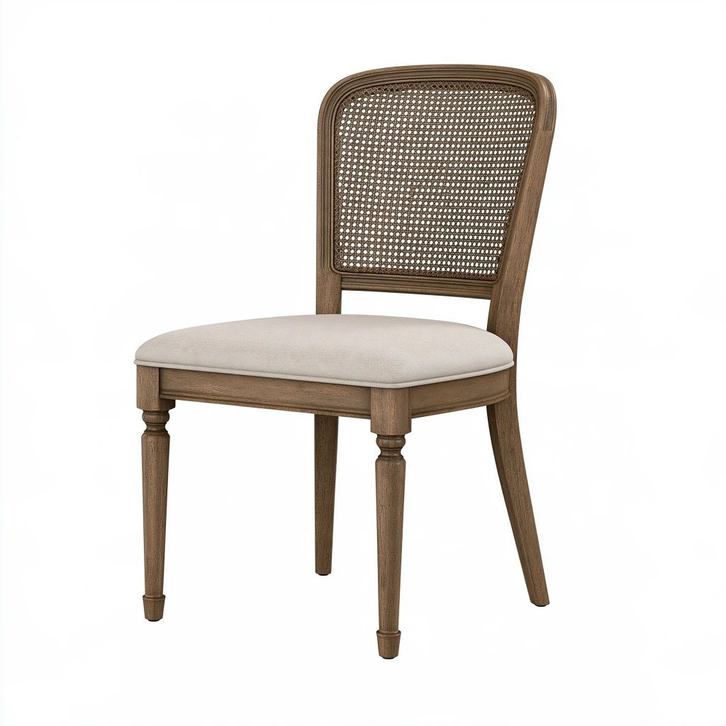 Esszimmerstuhl 50 x 60 x 95 cm Holz Braun Beige mit Rattangeflecht und Polstersitz im klassischen Stil
